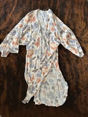 ADORA Cream Floral Kimono with Dusty Blue & Blush Accents